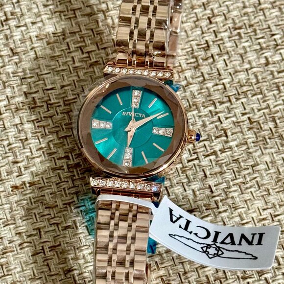 Invicta Wildflower Watch Rose Gold 30mm Teal Dial Crystal Accents NWT Box main image 3